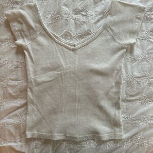 Brandy Melville Cream Ribbed V-Neck Top